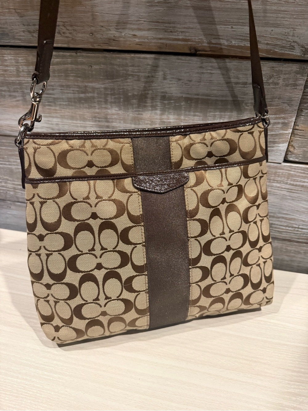 Coach Canvas Brown & Khaki Signature Crossbody Bag